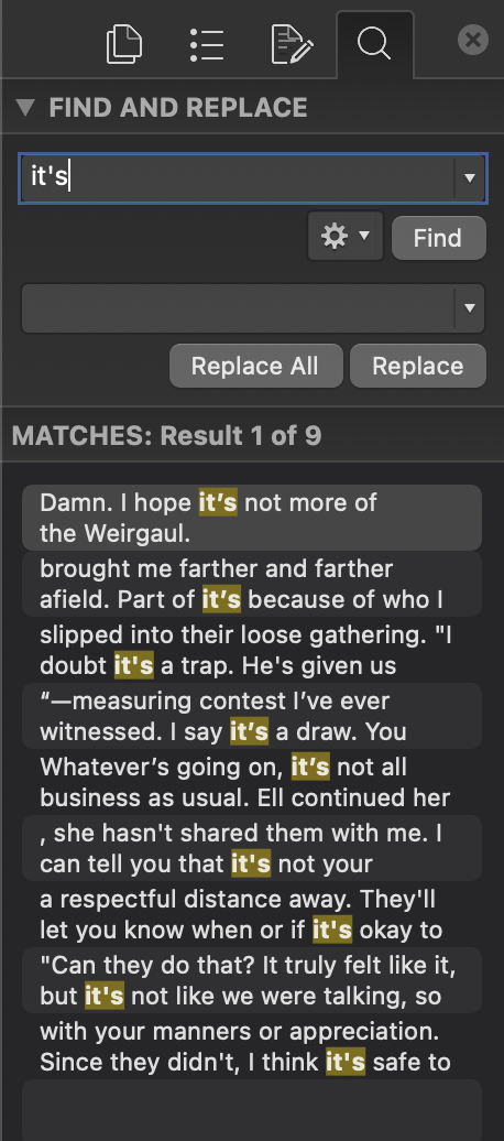 Example image: Global Find Next and Replace, single replacement