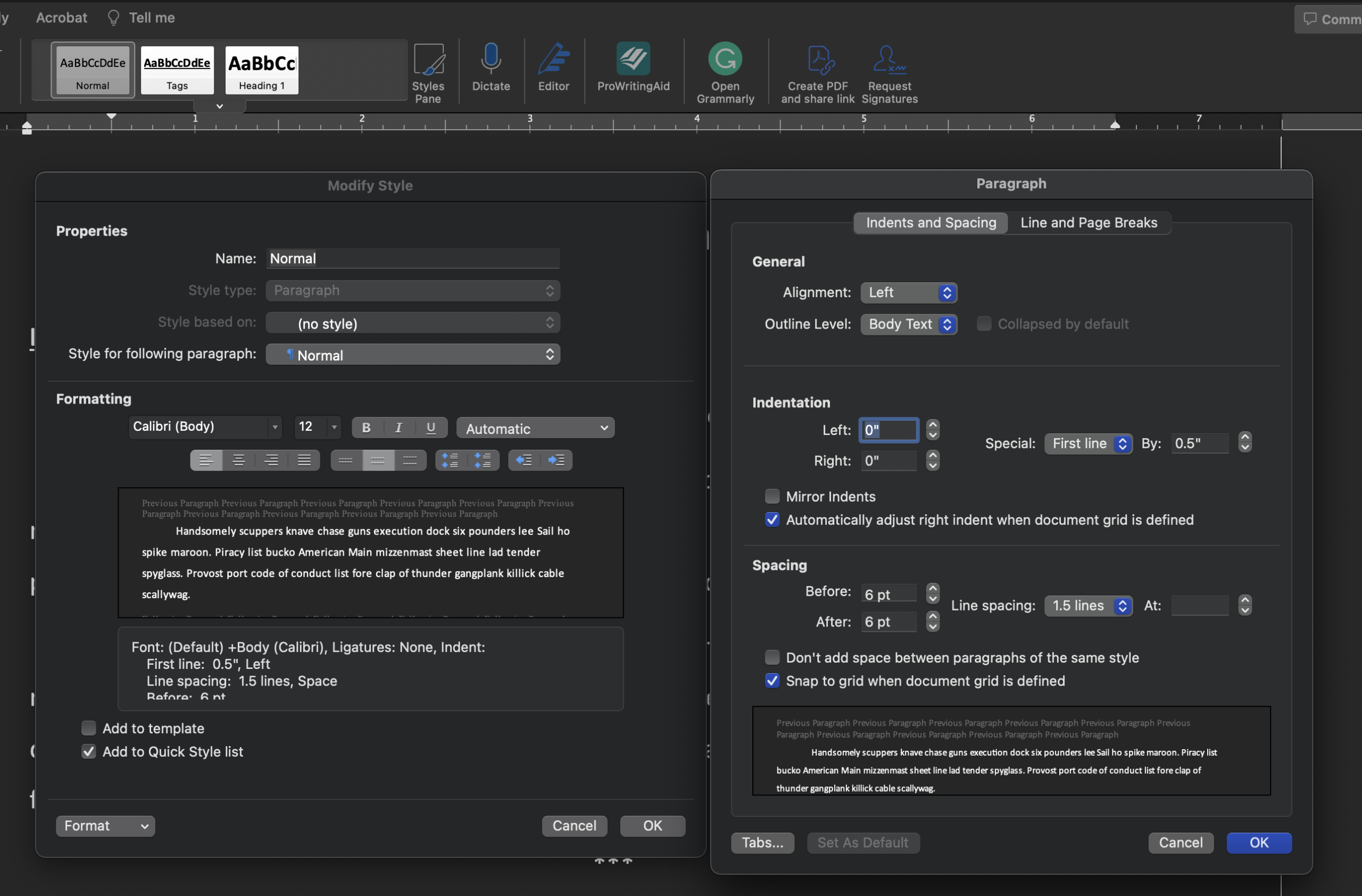 Image of steps to modify the Normal style in Word