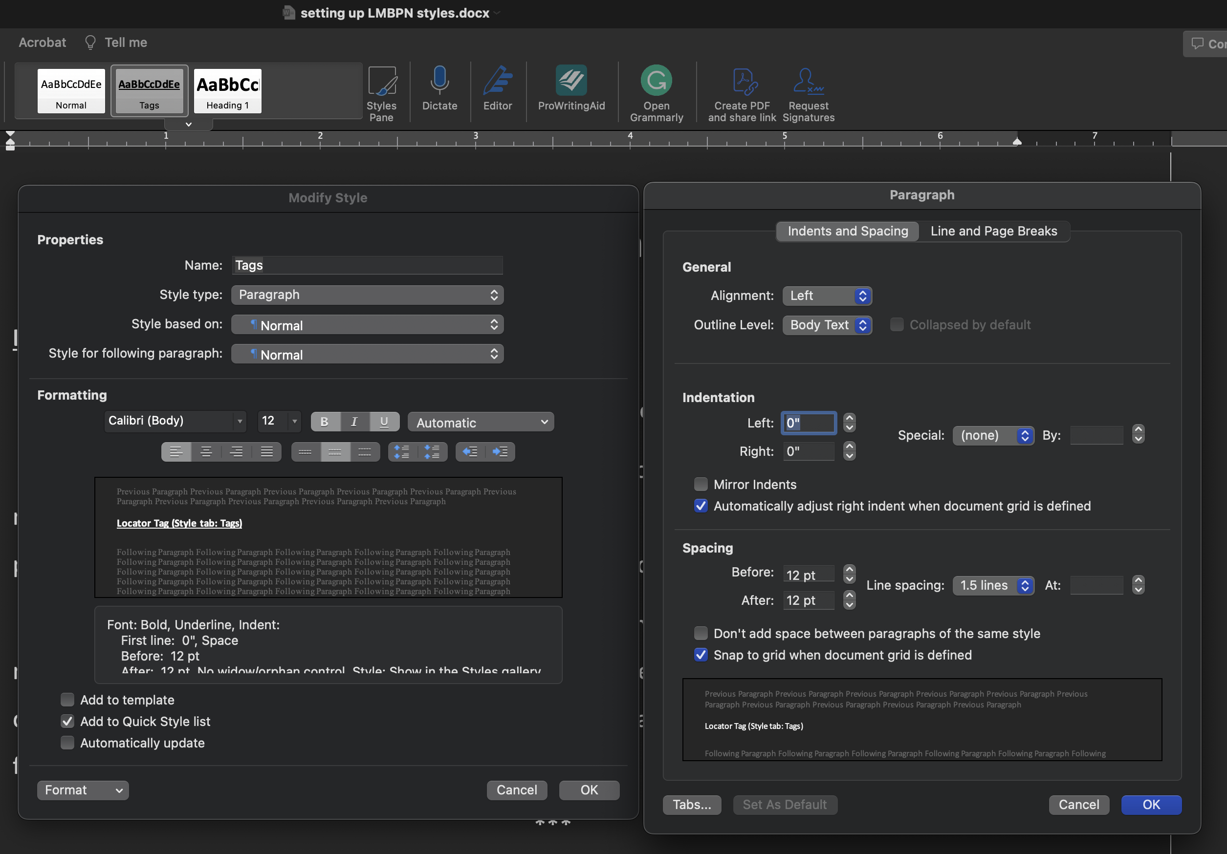 example image of creating a style in Word